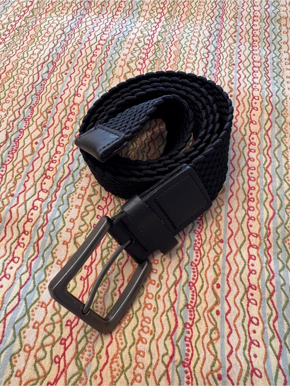 Mens Black Braided Elastic Stretch Belt L 38-40 Dominican Republic possibly Izod
